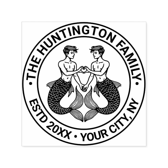 Sello Automático 2 Mermen Fabricante Rótulo Corazón Nombre Familia  (Diseño)