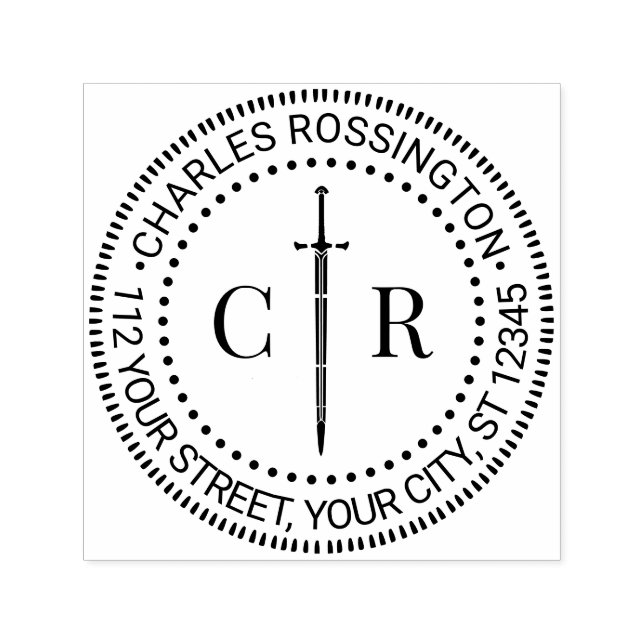 Sello Automático 2 Monograma Inicial Espada #1 Nombre Dirección de  (Diseño)