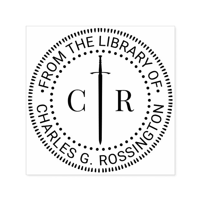 Sello Automático 2 Monograma Inicial Espada Celta Nombre del Libro  (Diseño)