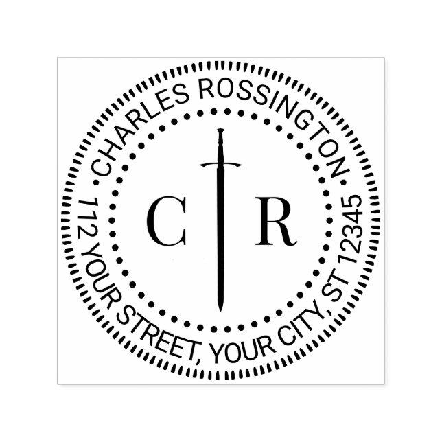 Sello Automático 2 Monograma inicial Nombre de espada celular Direc (Diseño)