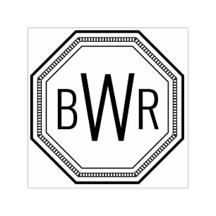 Sello Automático 3 Letra inicial monograma #1 marco octagonal