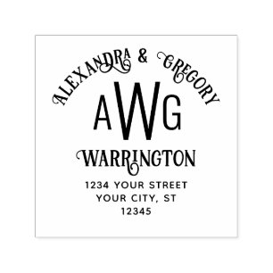 Sello Automático 3 Nombre inicial de la pareja Monograma Dirección 