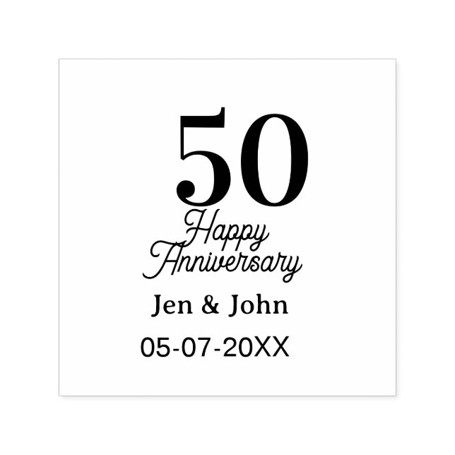 Sello Automático 50th happy anniversary name date silver gold date  (Diseño)