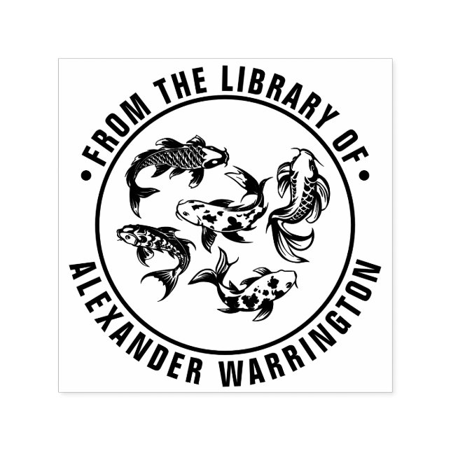 Sello Automático 5 peces koi Karp nombre del libro de la biblioteca (Diseño)