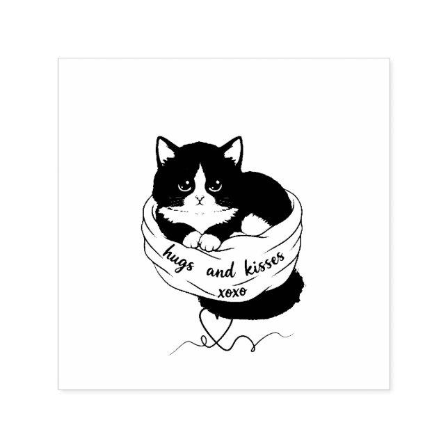 Sello Automático abrazos y besos amante de los gatos (Diseño)