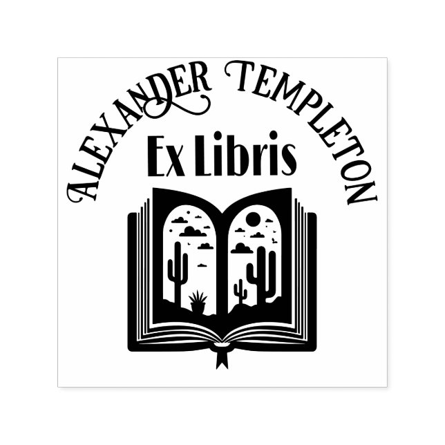 Sello Automático Abrir libro con páginas paisajísticas del desierto (Diseño)