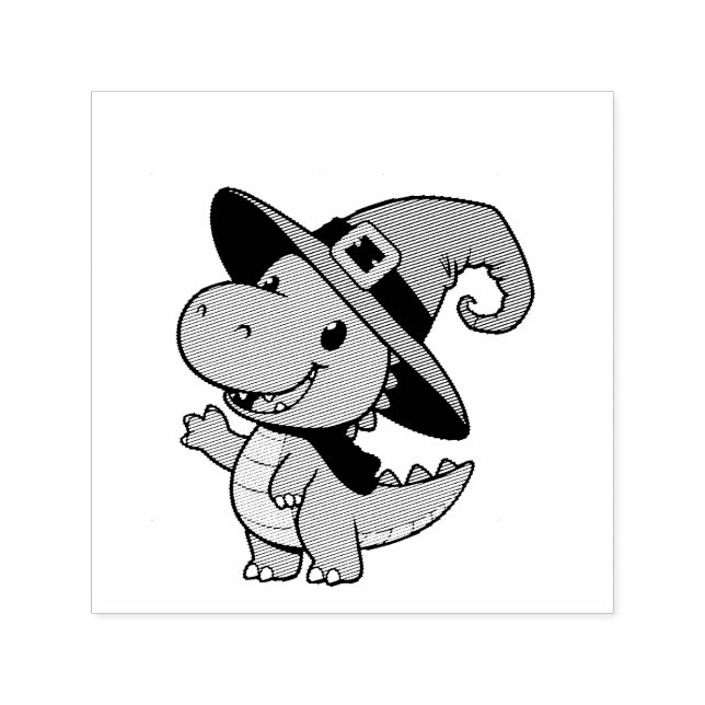 Sello Automático adorable personalizado dino bruja halloween (Diseño)