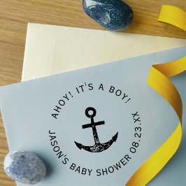 Sello Automático ¡Ahoy! Anchor Nautical Blue Round Baby Shower