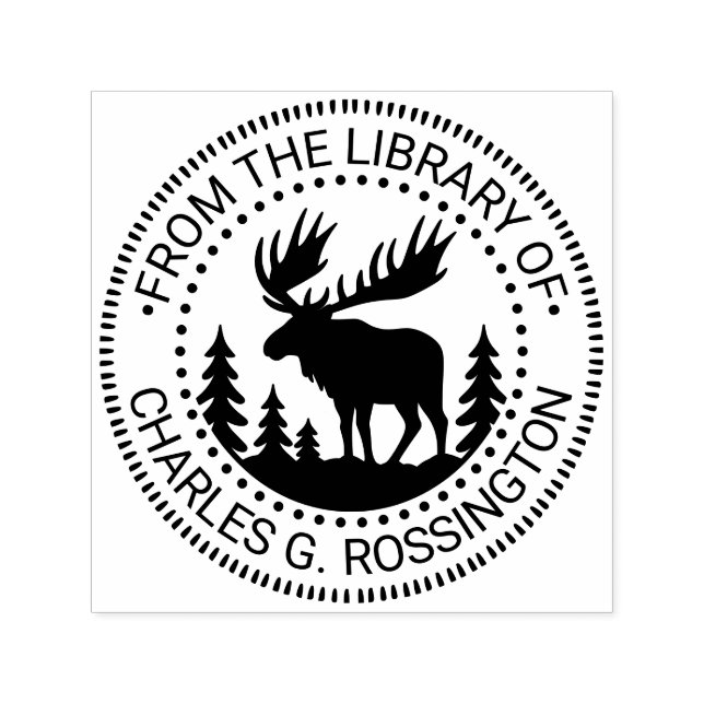 Sello Automático Alce en silueta de bosque Nombre del libro de la b (Diseño)