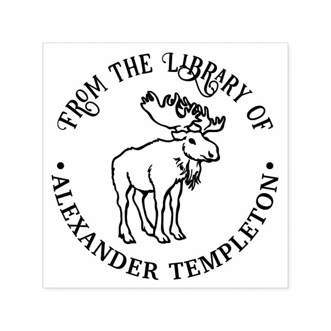 Sello Automático Alce Rústico Con Cuerno Nombre De Libro De Bibliot (Diseño)