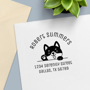 Sello Automático Alegre perro buscando por encima de la dirección d