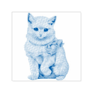 Sello Automático ~ AMANTES CAT ~ Dibujo de gato blanco vintage ~ Au