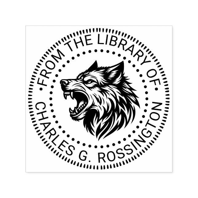 Sello Automático Angry Wolf Head Baring Teeth Library Nombre del li (Diseño)