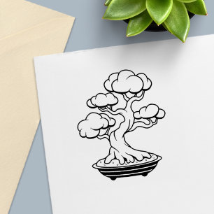 Sello Automático Árbol bonsái japonés en una bandeja
