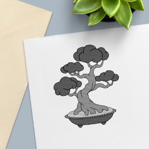 Sello Automático Árbol Bonsai Japonés en una Bandeja, Grabado