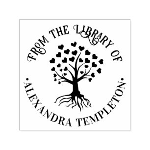 Sello Automático Árbol con hojas del corazón, nombre del libro de l