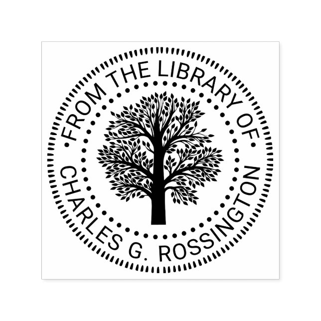 Sello Automático Árbol genealógico rústico con hojas Nombre del lib (Diseño)