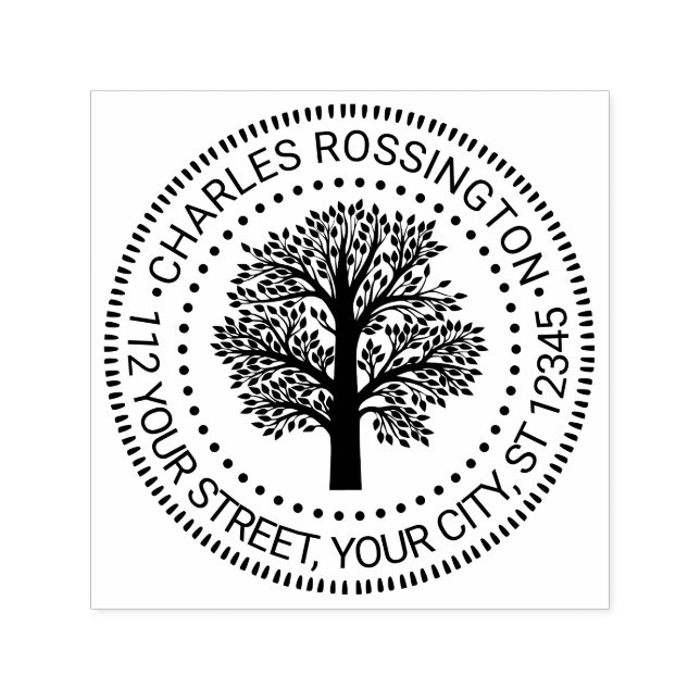 Sello Automático Árbol genealógico rústico con hojas Nombre redondo (Diseño)