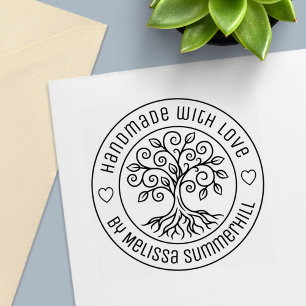 Sello Automático Árbol Hecho a Mano con Amor Redondo