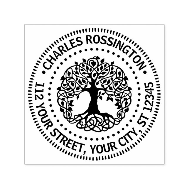 Sello Automático Árbol leafy con nombre raíz Dirección de devolució (Diseño)