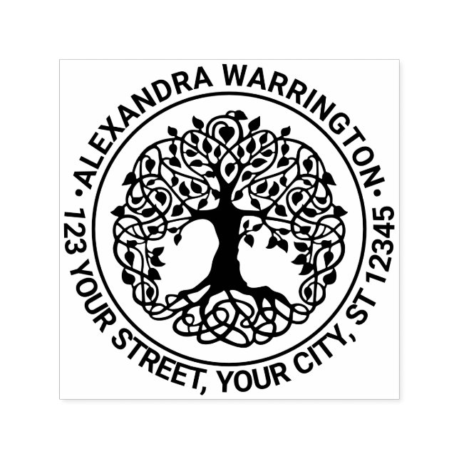 Sello Automático Árbol leafy con raíces dirección de retorno de nom (Diseño)