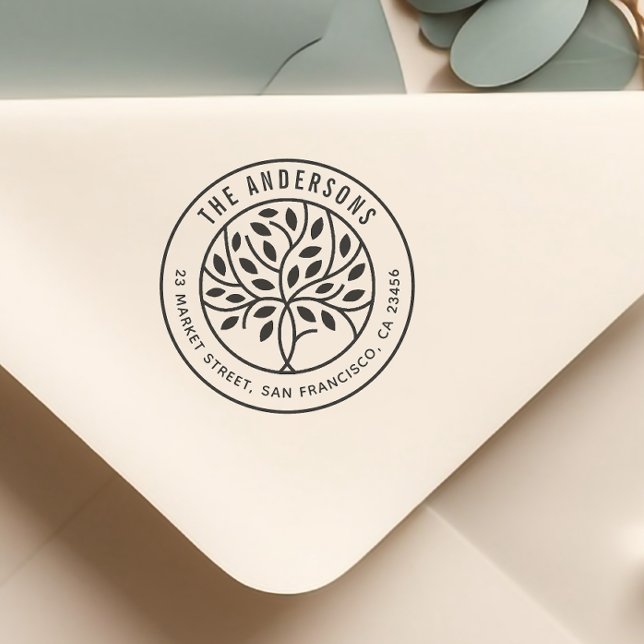 Sello Automático Árbol moderno | Nombre de familia Personalizado y  (Rubber Stamp Mock-up)