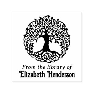 Sello Automático Árbol rústico de hojas con nombre de libro de la b