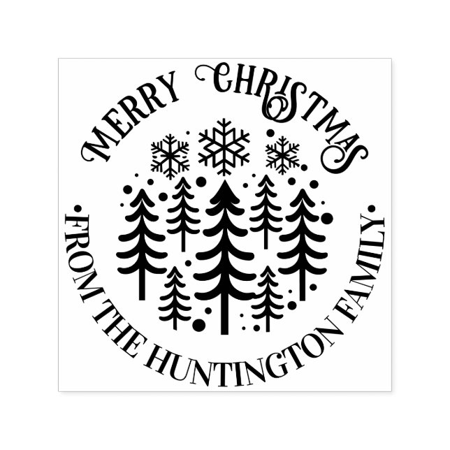 Sello Automático Árboles de Abeto y Copos de Nieve Feliz Navidad No (Diseño)