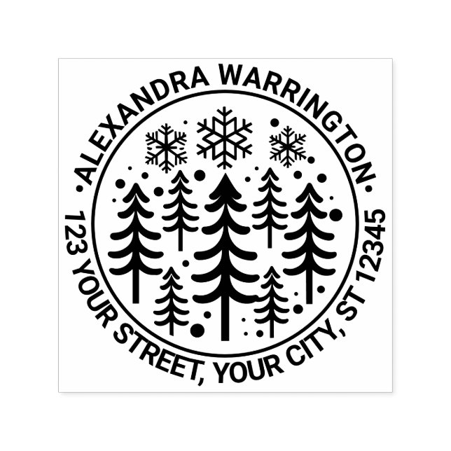 Sello Automático Árboles frutales y copos de nieve Nombre Dirección (Diseño)