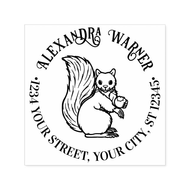 Sello Automático Ardilla Bonita Rústica con Nombre de Nuez Direcció (Diseño)