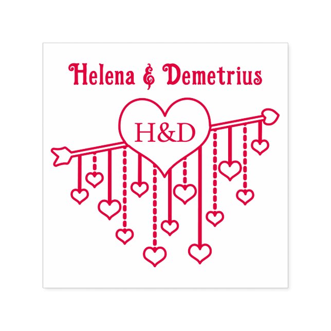 Sello Automático Arrow With Hanging Hearts Couple Names Initials (Diseño)