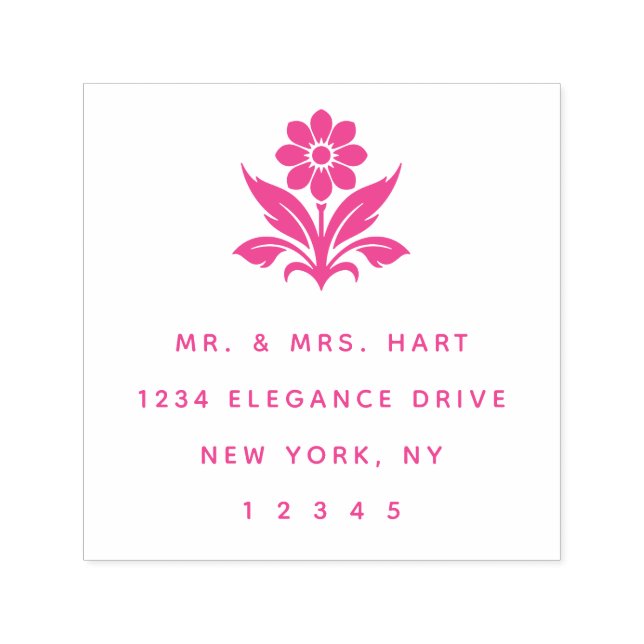 Sello Automático Art Decó Flor Floral Clásica Dirección de Retorno  (Diseño)