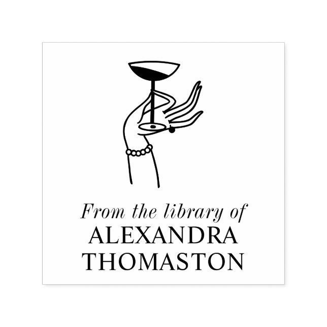 Sello Automático Art Deco Lady Hand Holding Champagne Glass Book (Diseño)