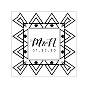 Sello Automático Arte de línea de logotipo de boda Corazón Geo Deco