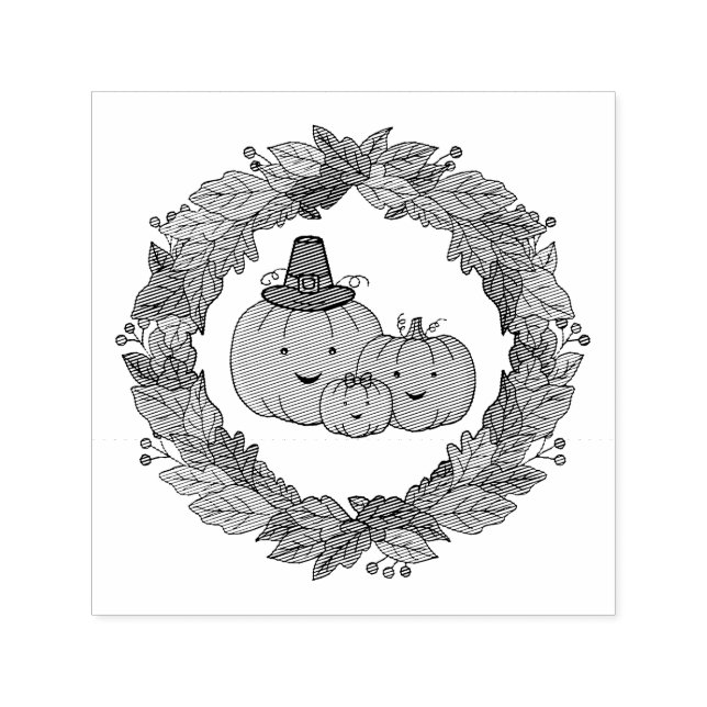 Sello Automático Autumn Pumpkin Family Wreath (Diseño)
