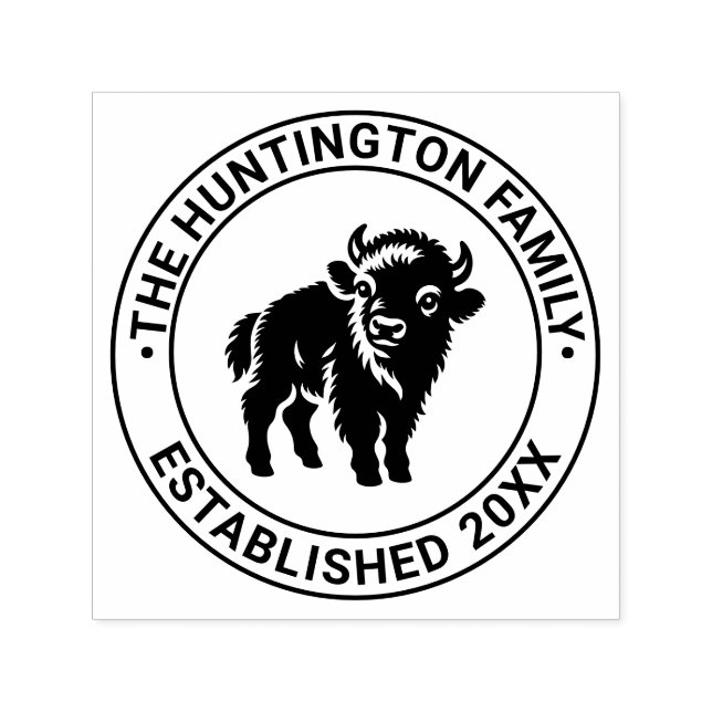 Sello Automático Baby Bison Standing Family Name Fecha Estd (Diseño)