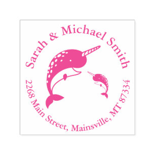 Sello Automático Ballena Chica rosa Narwhal Baby Shower
