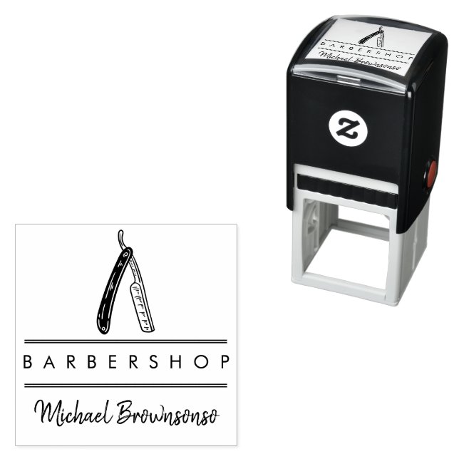 Sello Automático Barbero de navaja en blanco y negro (In Situ)