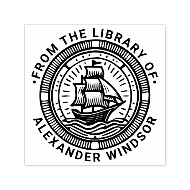 Sello Automático Barco de vela Clipper Round nombre del libro de la (Diseño)