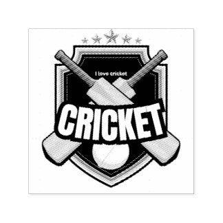 Sello Automático Bates de cricket con pelota y texto escrito