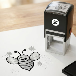 Sello Automático Bebé Abeja Kawaii Sonriente Feliz con Flores Linda