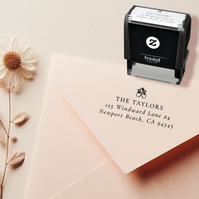 Sello Automático Bebé Ballerina Shoes Nombre de la familia y direcc (ballerina shoes self inking return address stamp)