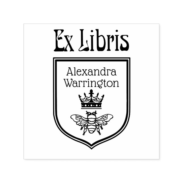 Sello Automático Bee with Crown Crest Emblem Ex Libris Book Name (Diseño)