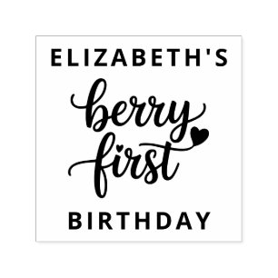 Sello Automático Berry First Cute Primer Cumpleaños Chica de fresas