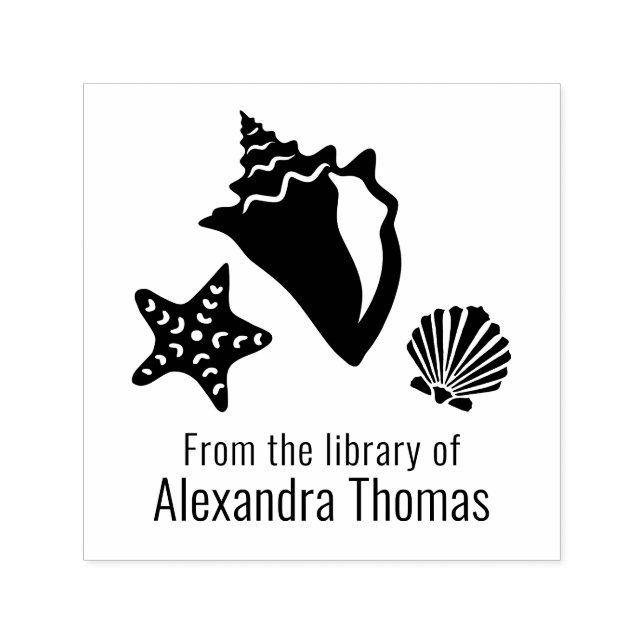 Sello Automático Biblioteca Conch Starfish Scallop Seashell Beach (Diseño)
