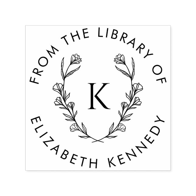 Sello Automático Biblioteca de la Ronda Inicial de Wreath Floral Bo (Diseño)