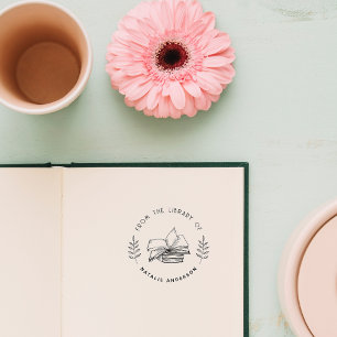 Sello Automático Biblioteca de moda Vieja Libros Elegante Botánico