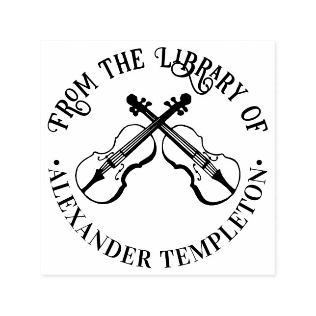 Sello Automático Biblioteca de violines cruzados nombre del libro d (Diseño)