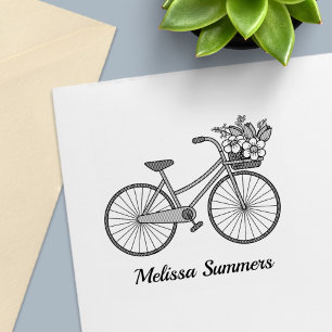 Sello Automático Bicicleta con una cesta de flores nombre personali
