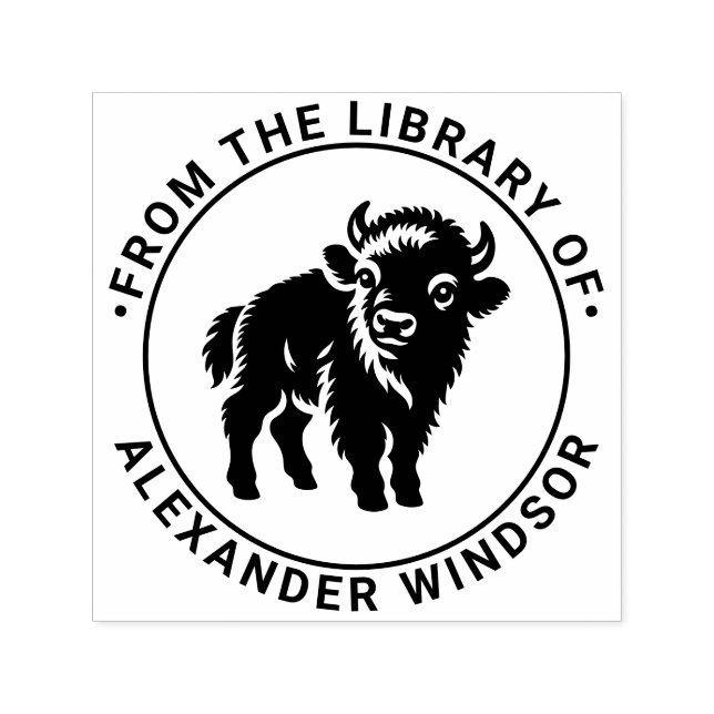 Sello Automático Bisonte bebé de pie Nombre del libro de biblioteca (Diseño)